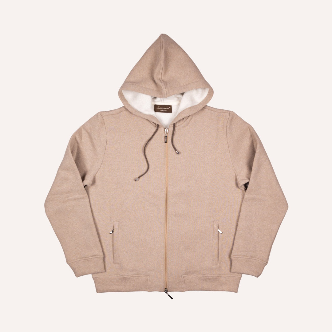 Taupe Cotton Cashmere Zip Hoodie