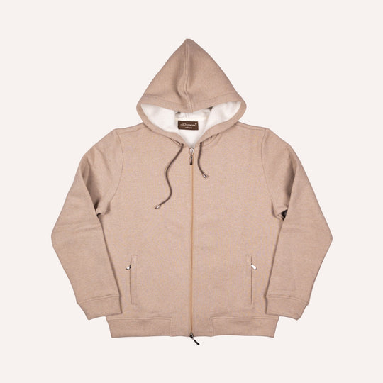 Taupe Cotton Cashmere Zip Hoodie