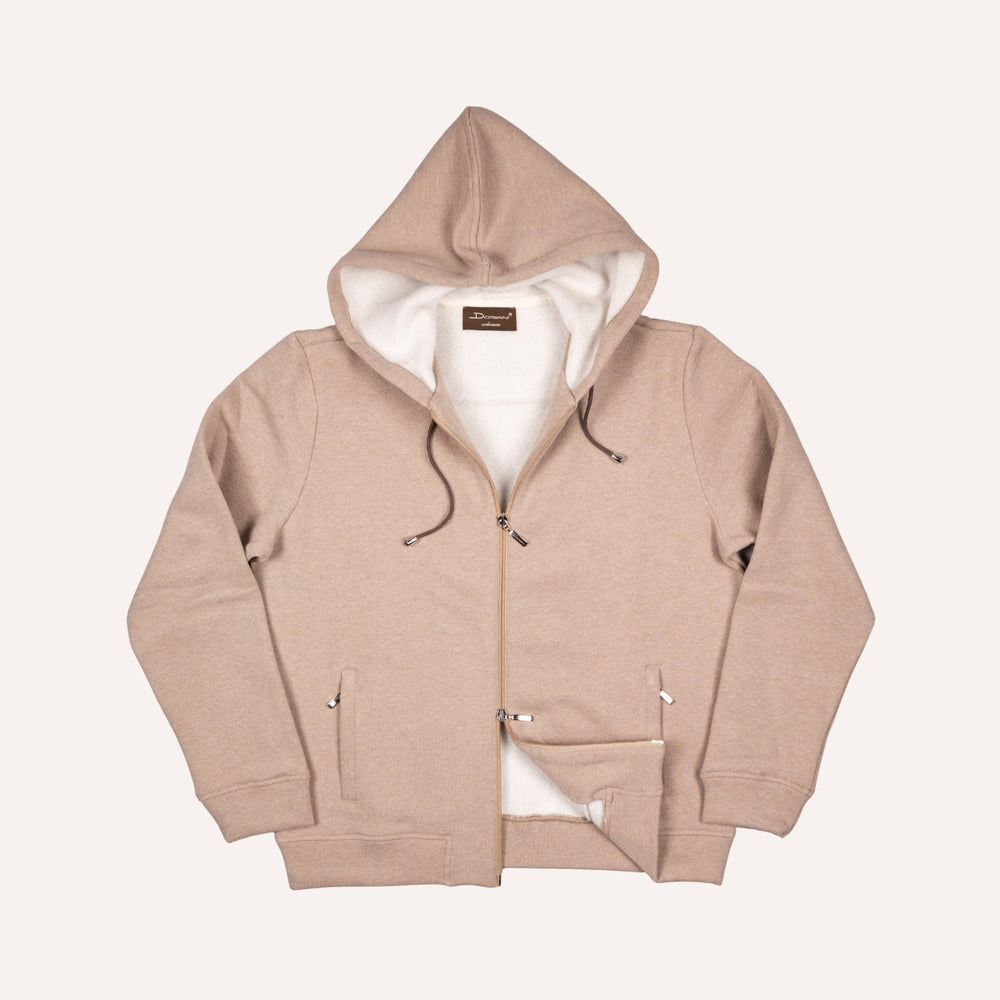 Taupe Cotton Cashmere Zip Hoodie
