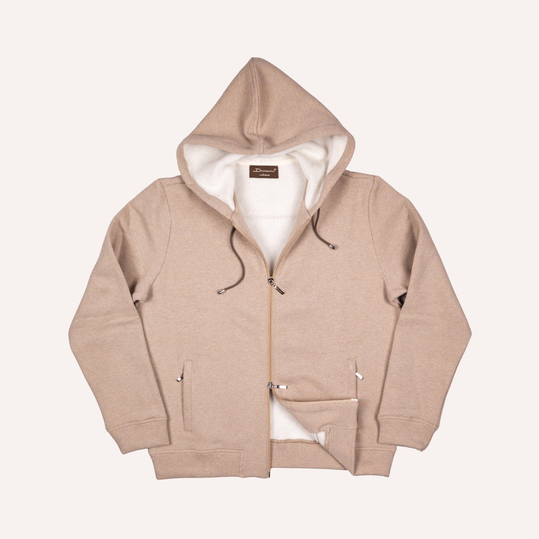 Taupe Cotton Cashmere Zip Hoodie
