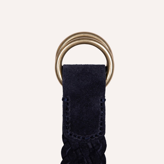 Navy Woven Suede Ring Buckle Belt