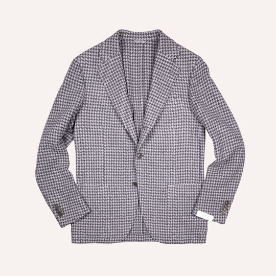 Grey Houndstooth Wool Blazer