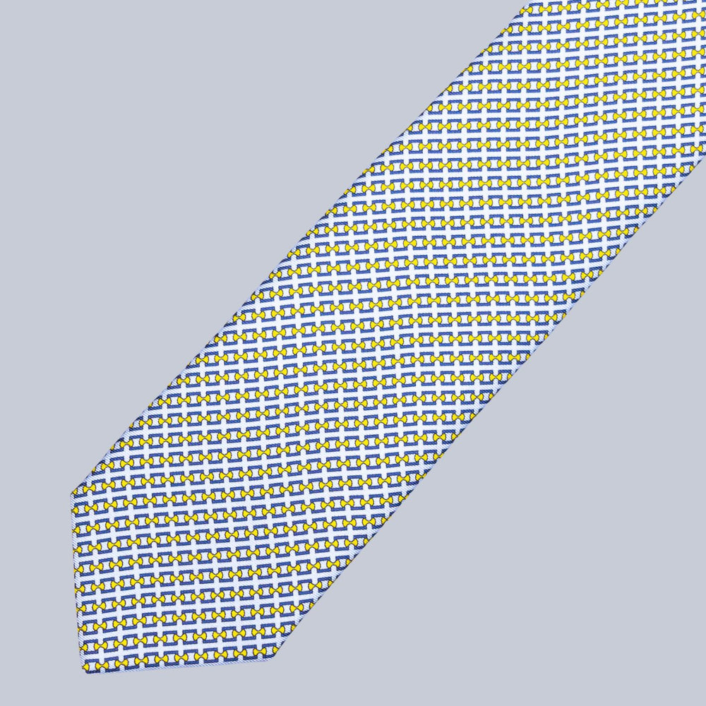 Ice Blue Yellow & Navy Chain Pattern Tie