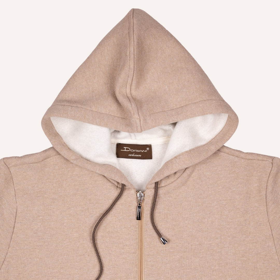 Taupe Cotton Cashmere Zip Hoodie