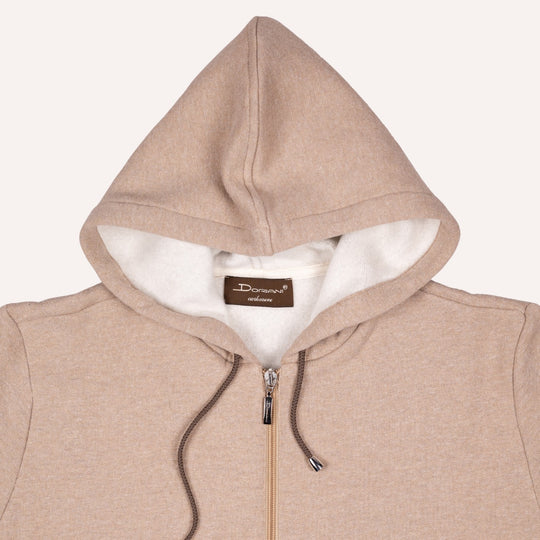 Taupe Cotton Cashmere Zip Hoodie