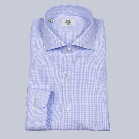 Blue Micro Gingham Shirt Popelin