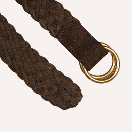 Brown Woven Suede Ring Buckle Belt