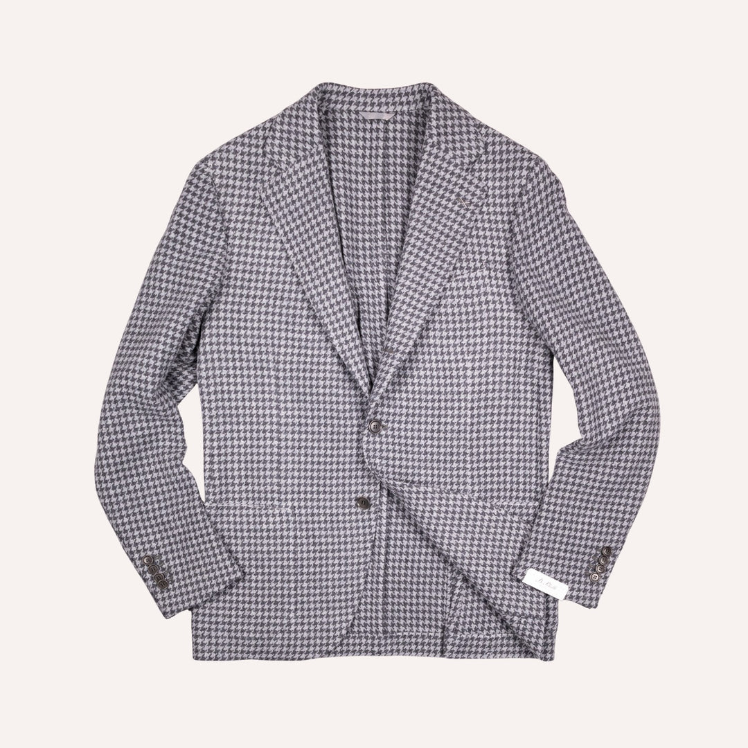 Grey Houndstooth Wool Blazer