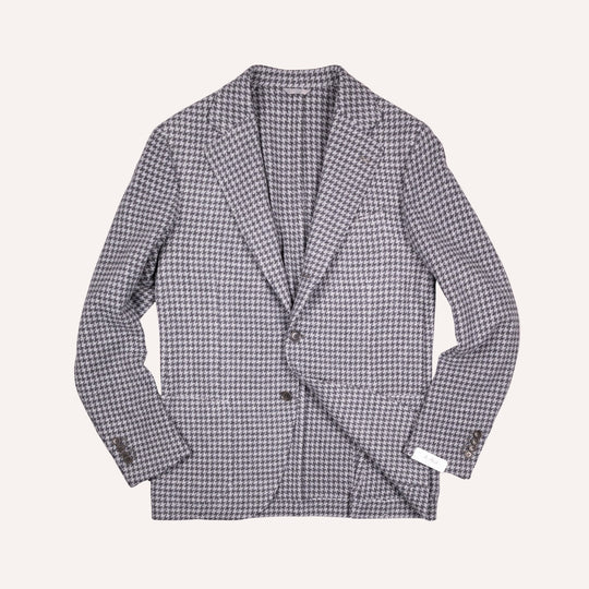 Grey Houndstooth Wool Blazer