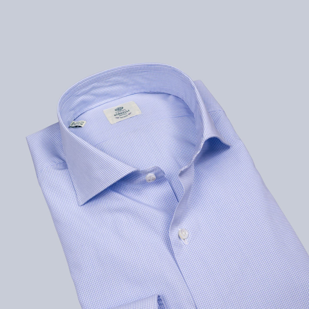 Blue Micro Gingham Shirt Popelin