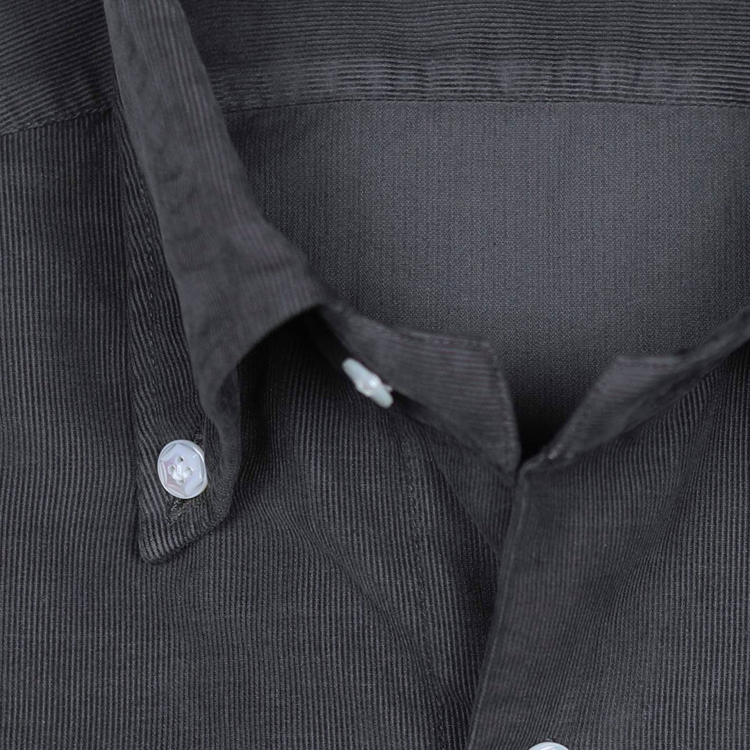 Dark Grey Cotton Corduroy Button Down Shirt - Slim Fit