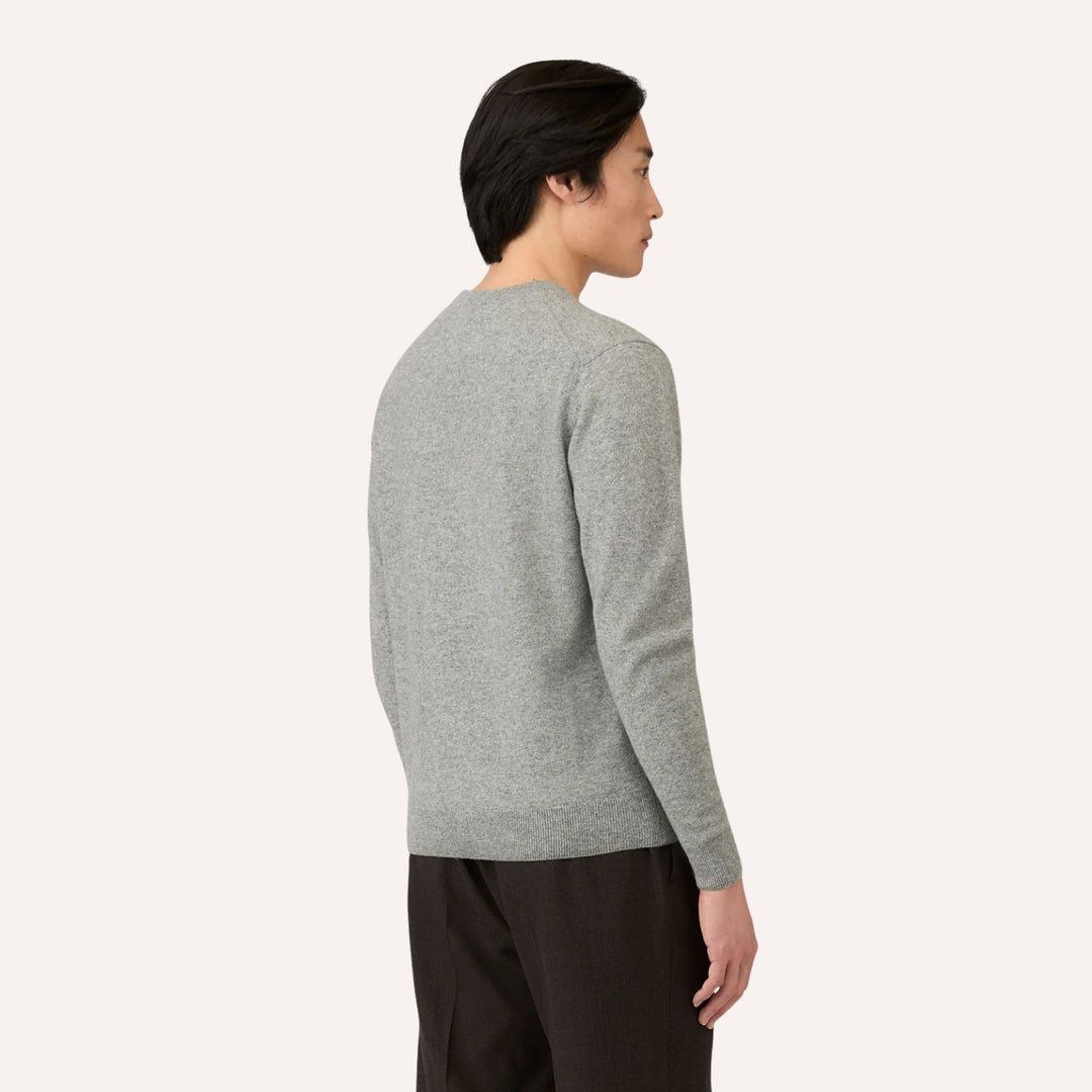 Grey Melange Cashmere Crewneck Sweater