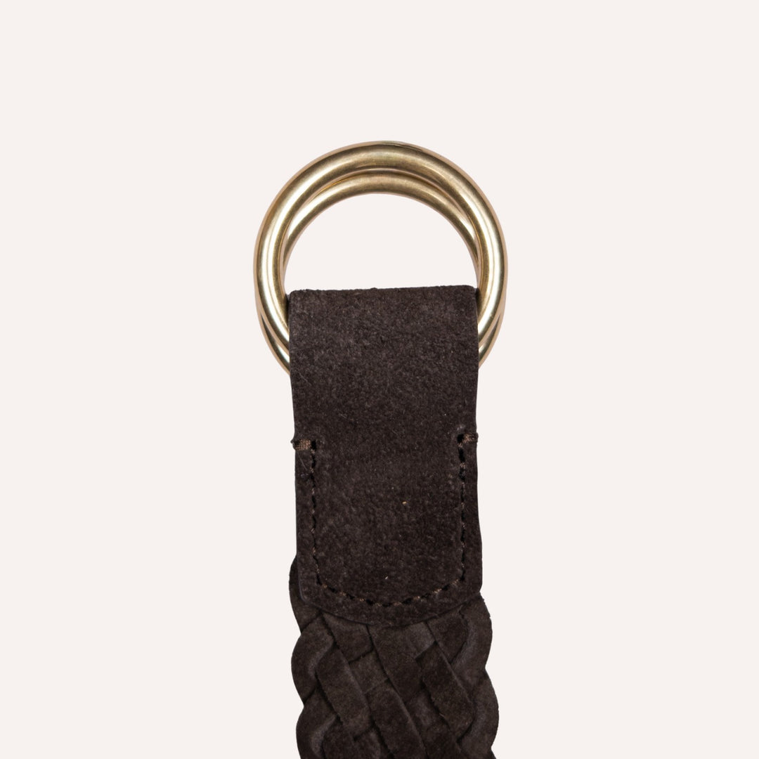 Brown Woven Suede Ring Buckle Belt