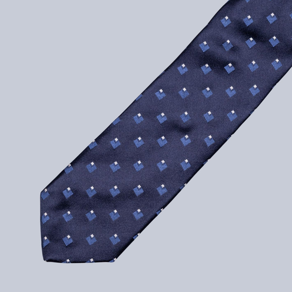 Navy Blue Geometric Square Pattern Tie