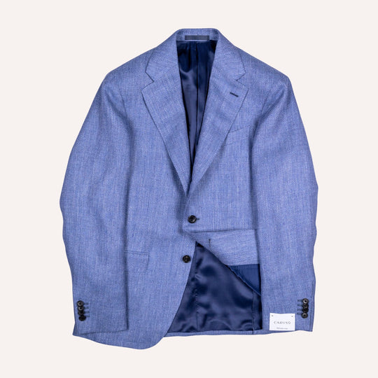 Mid Blue Linen Wool Herringbone Aida Blazer
