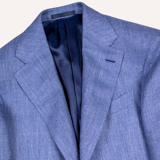 Mid Blue Linen Wool Herringbone Aida Blazer
