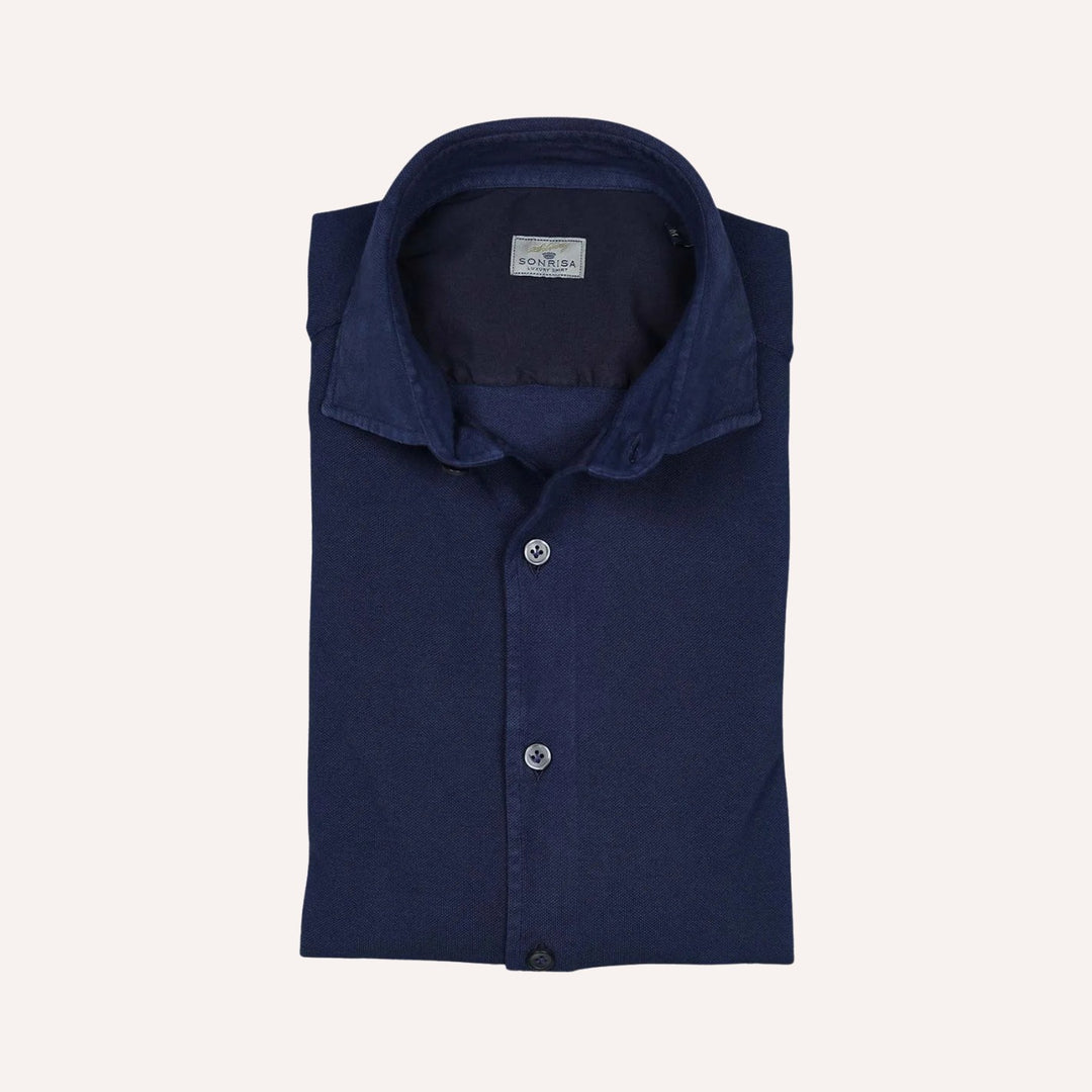 Dark Blue Cotton Pique Shirt