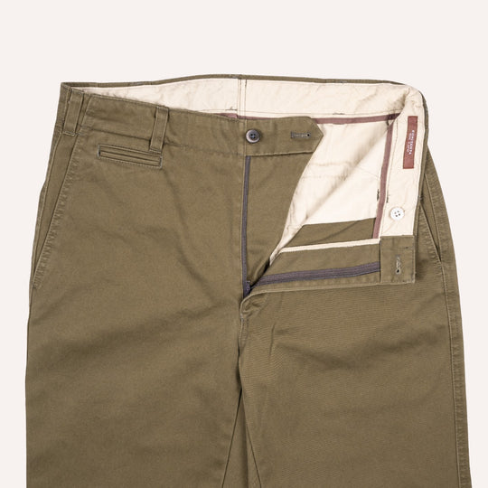 Dark Olive Green Cotton Chinos - Straight Fit