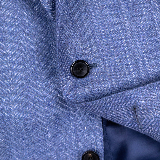 Mid Blue Linen Wool Herringbone Aida Blazer