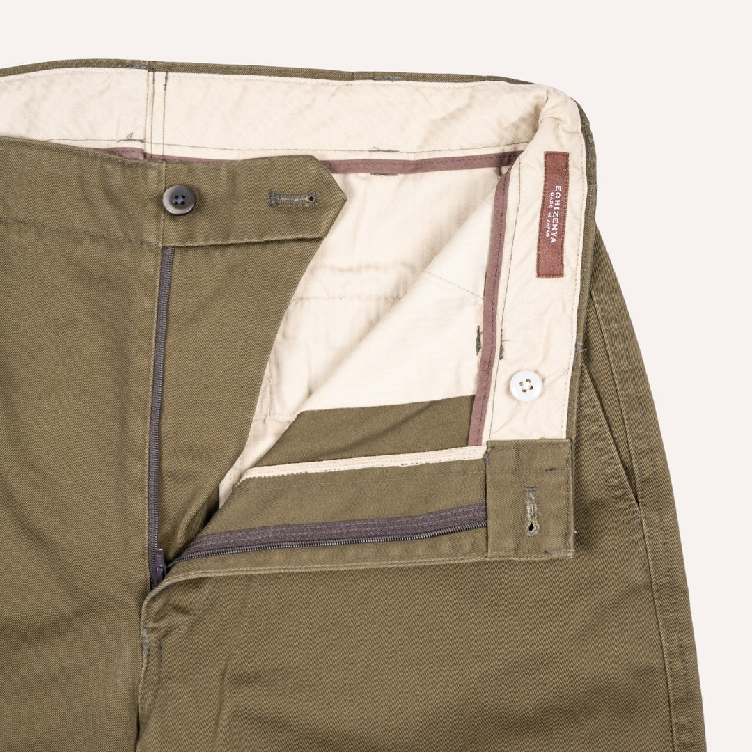 Dark Olive Green Cotton Chinos - Straight Fit