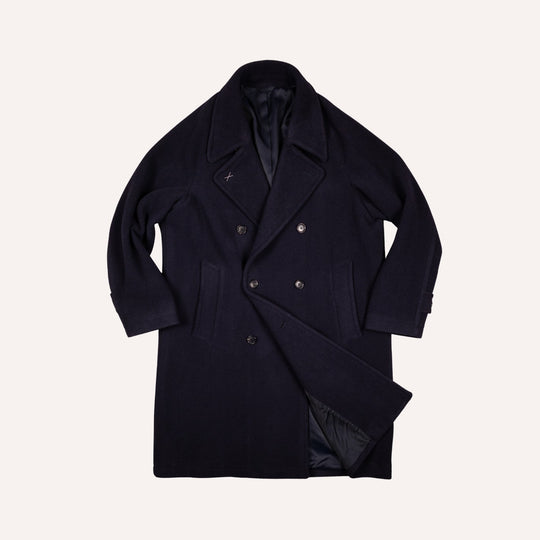 Navy Double Breasted Wool Raglan Peacoat