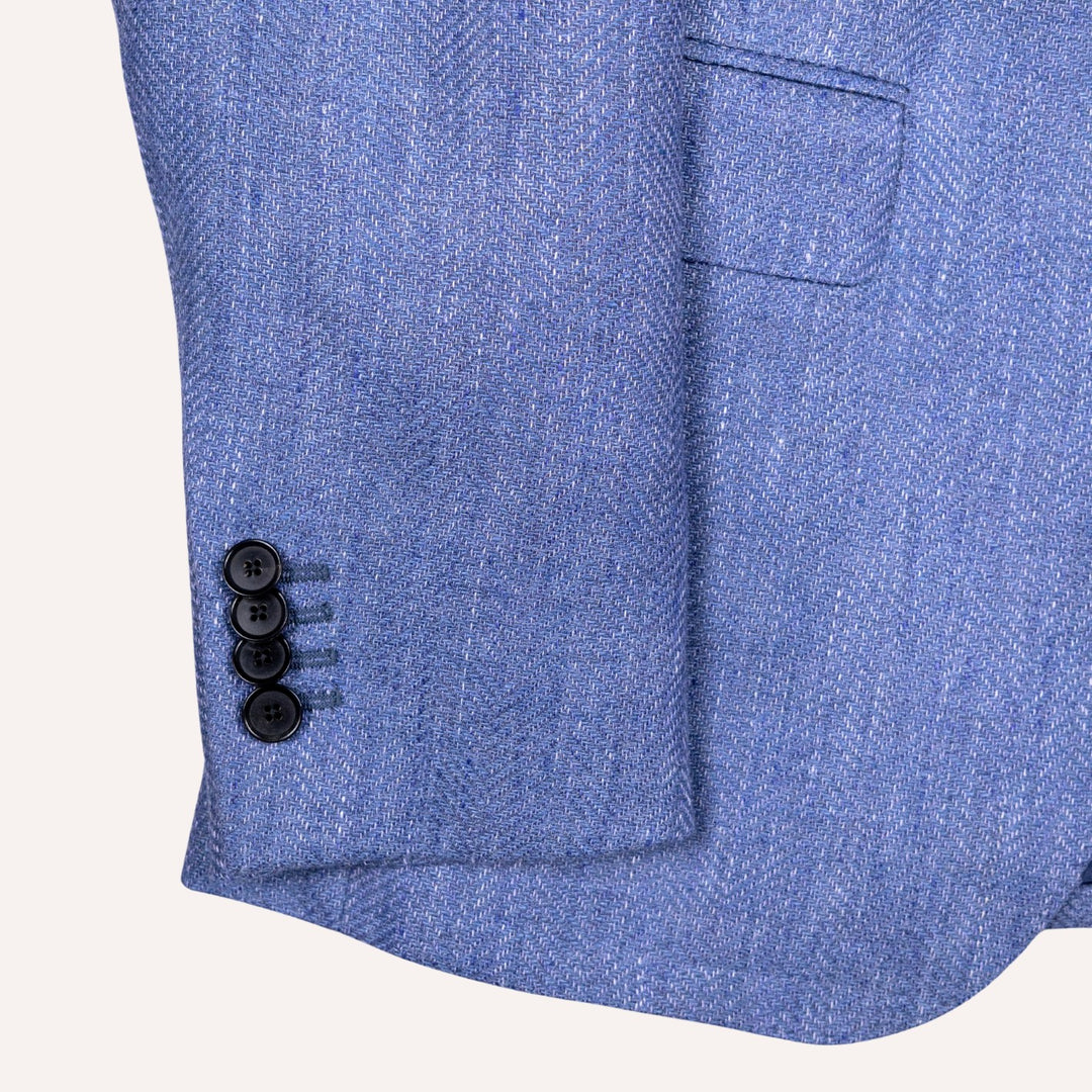 Mid Blue Linen Wool Herringbone Aida Blazer
