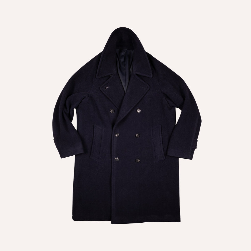 Navy Double Breasted Wool Raglan Peacoat