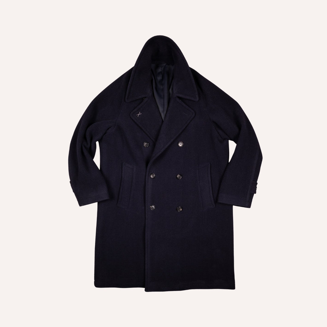Navy Double Breasted Wool Raglan Peacoat