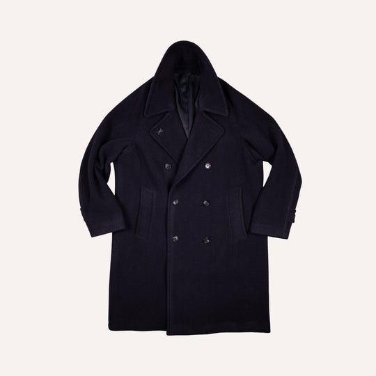 Navy Double Breasted Wool Raglan Peacoat