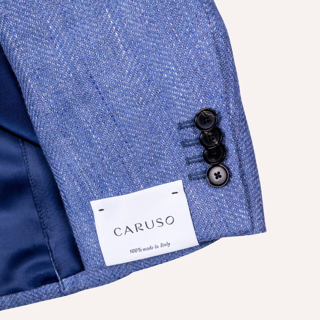 Mid Blue Linen Wool Herringbone Aida Blazer