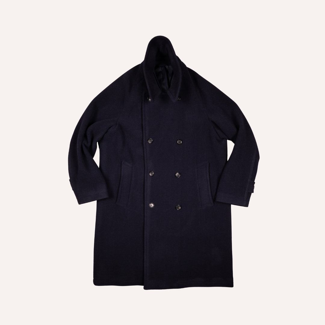 Navy Double Breasted Wool Raglan Peacoat