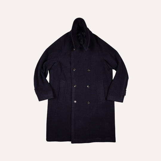 Navy Double Breasted Wool Raglan Peacoat
