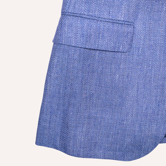 Mid Blue Linen Wool Herringbone Aida Blazer