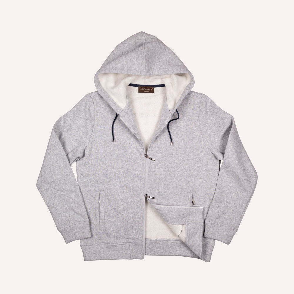 Grey Cotton Cashmere Zip Hoodie