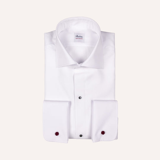 White Pique Front Regular Body Tuxedo Shirt
