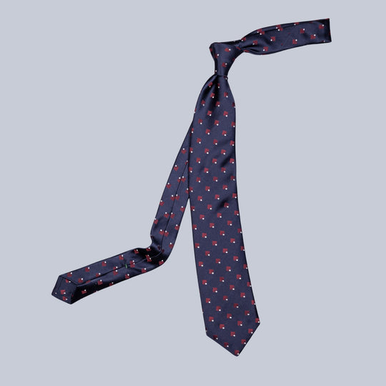Navy Blue Red Geometric Square Pattern Tie