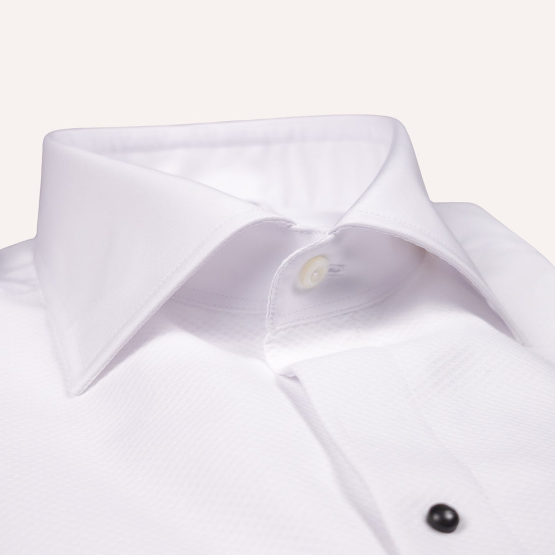 White Pique Front Regular Body Tuxedo Shirt
