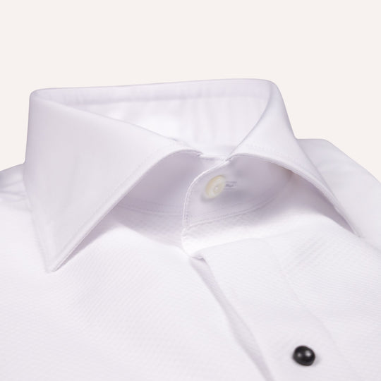 White Pique Front Regular Body Tuxedo Shirt