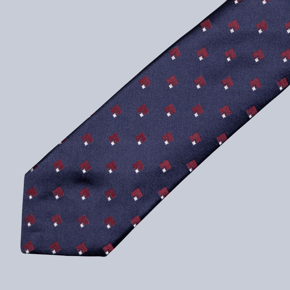 Navy Blue Red Geometric Square Pattern Tie