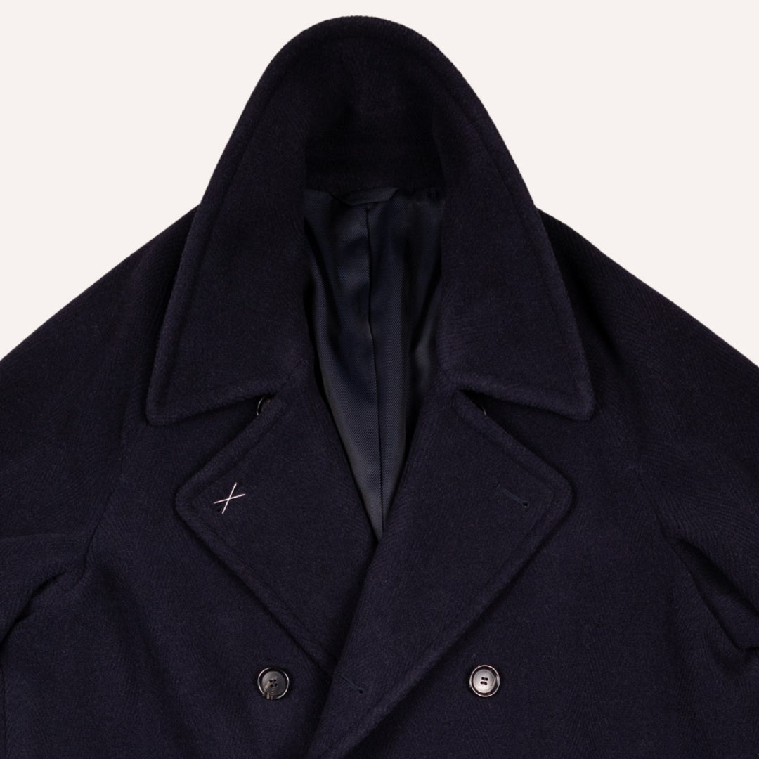 Navy Double Breasted Wool Raglan Peacoat