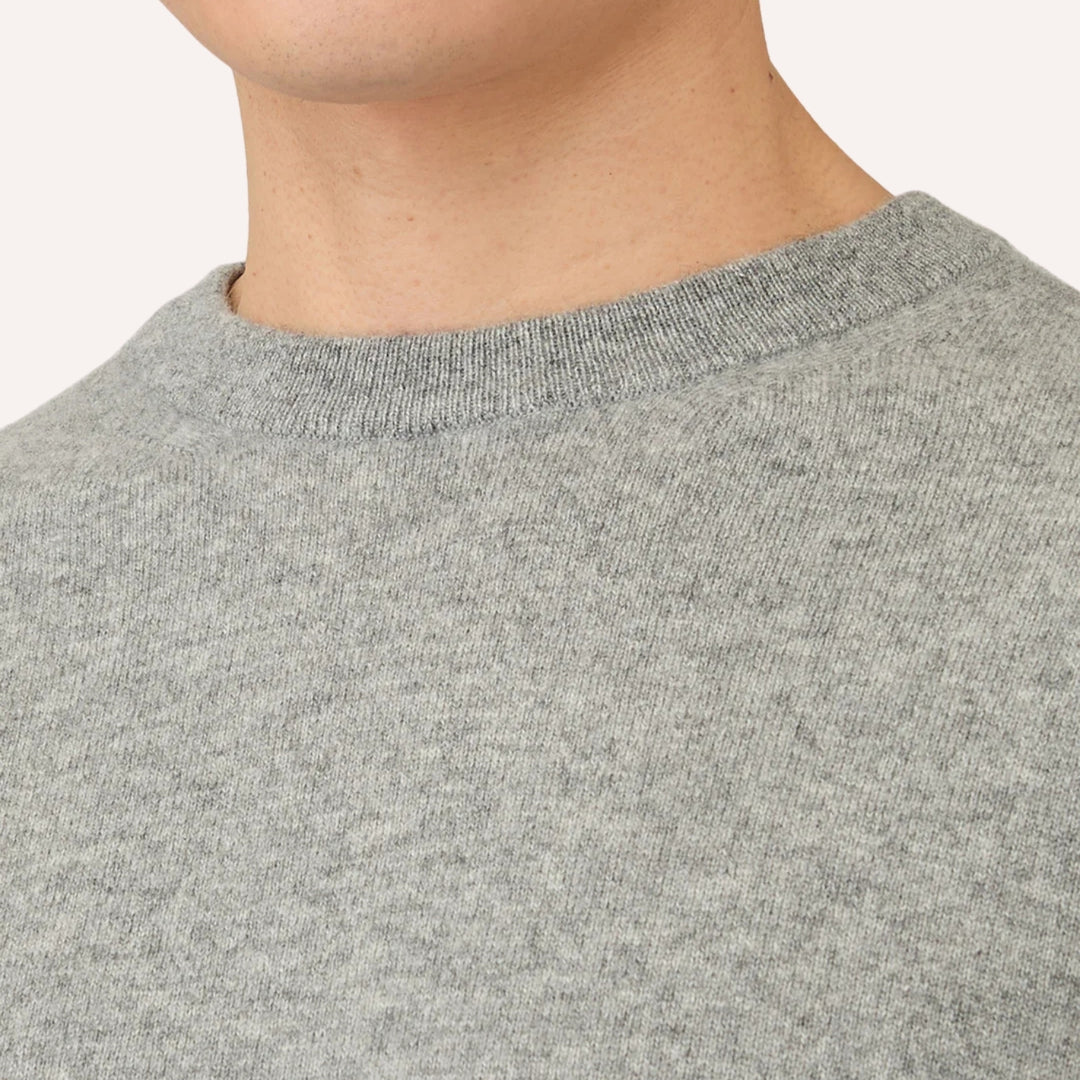Grey Melange Cashmere Crewneck Sweater
