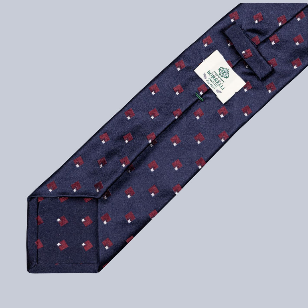 Navy Blue Red Geometric Square Pattern Tie