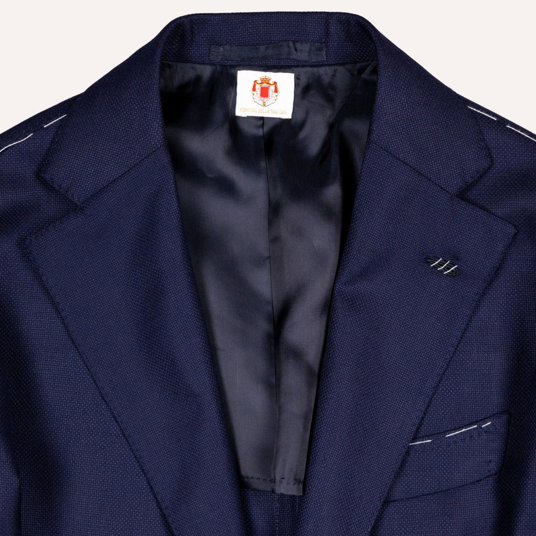 Blue Hopsack Patch Pocket Wool Blazer