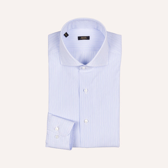 White & Light Blue Stripe Slim Fit Cut Away Shirt