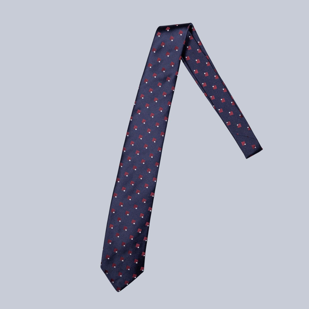 Navy Blue Red Geometric Square Pattern Tie