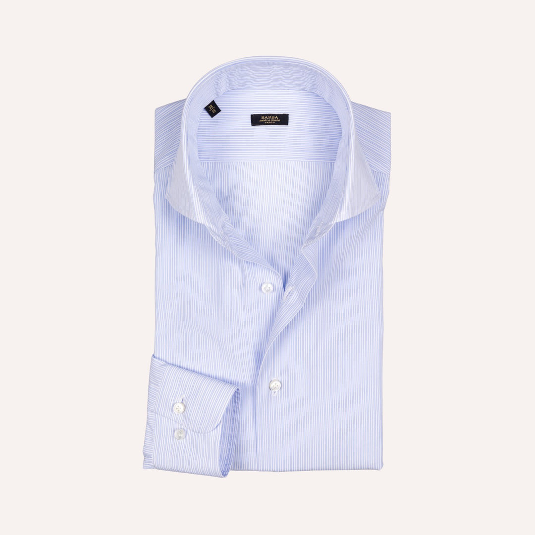 White & Light Blue Stripe Slim Fit Cut Away Shirt