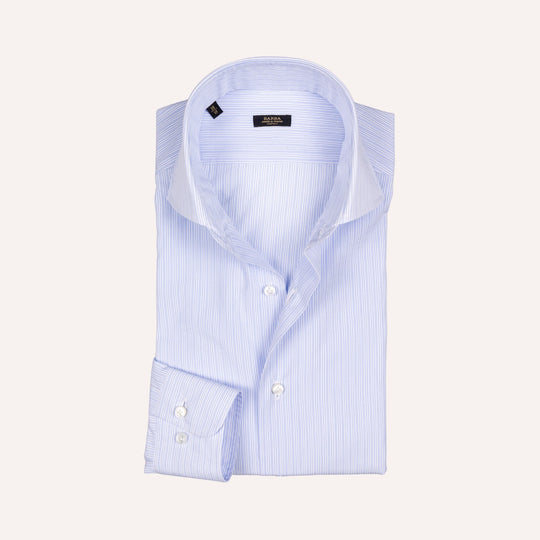 White & Light Blue Stripe Slim Fit Cut Away Shirt