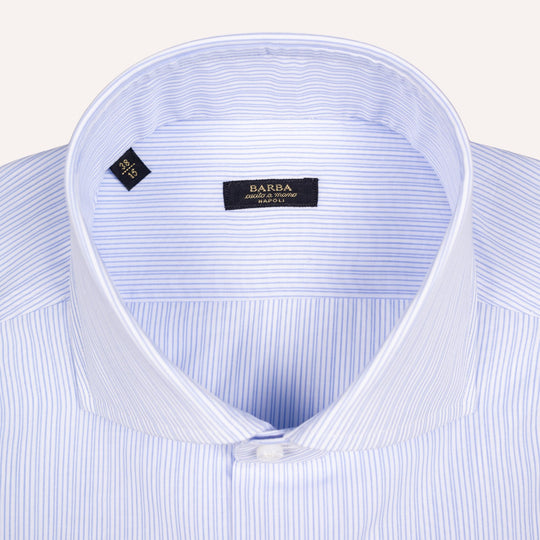 White & Light Blue Stripe Slim Fit Cut Away Shirt