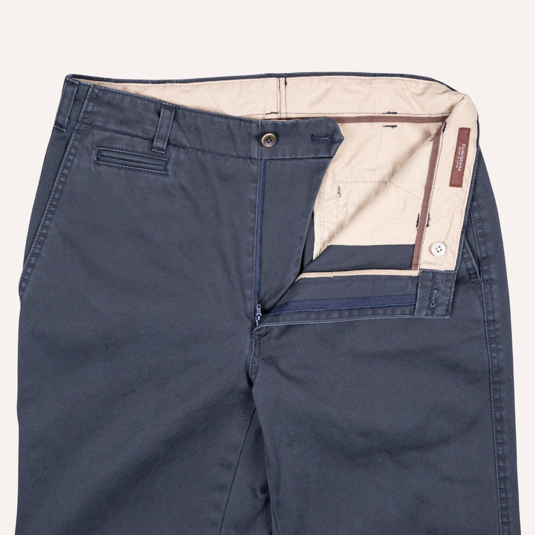 Washed Navy Cotton Chinos - Straight Fit