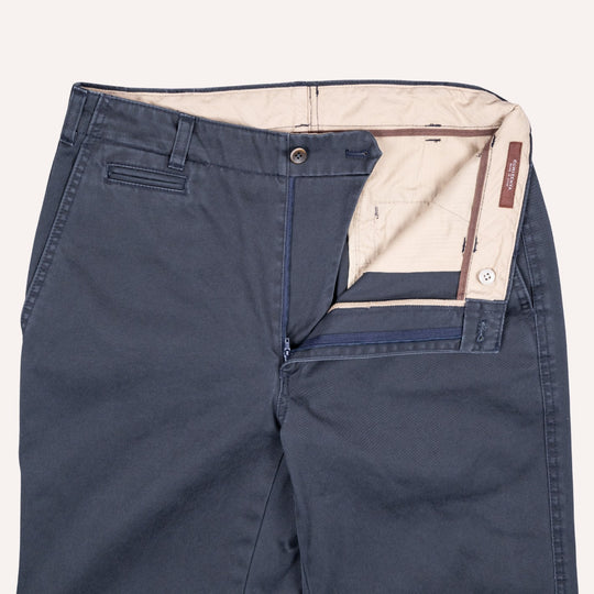 Washed Navy Cotton Chinos - Straight Fit